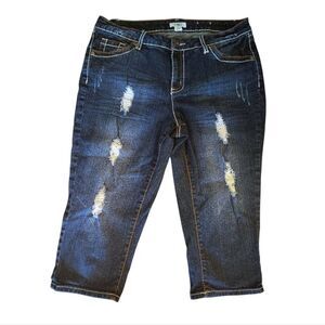 CATO Dark Denim Distressed High Waist Cropped Jean Capri Pants Size 12